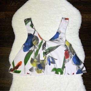 Zara White Floral Cropped Swing Tank Top Small
